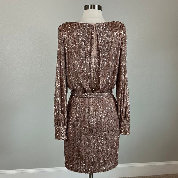 Eliza J Women's Sequined Long Sleeved Mini Sheath Cocktail Dress Gold Size 6 - Picture 6 of 14